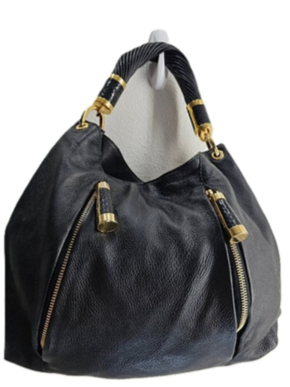 Michael Kors Black Leather Zipper Accent Bag
